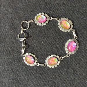 Silver Plated Pink Australian Triplet Opal Statement Bracelet
